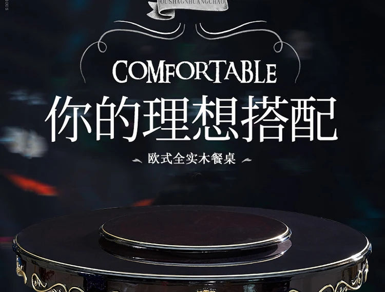 HTT marble dining table and chair combination carved round table for household8 people round  with turntable furniture