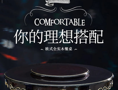 HTT marble dining table and chair combination carved round table for household8 people round  with turntable furniture