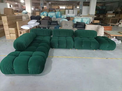 Modern Velvet Sofa Sectional Couch Set with Ottoman - Designer Furniture for Apartment - Modular Comfortable Living Room Set