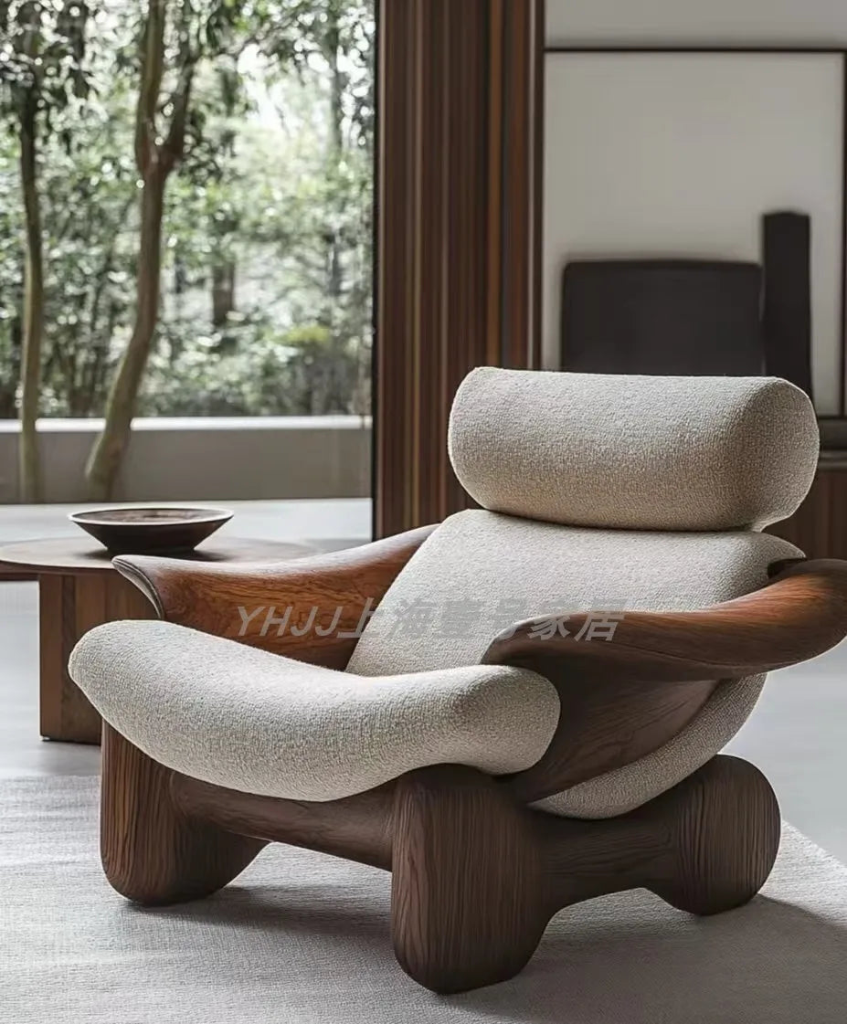 Comfortable solid wood sofa chair soft decoration living room casual armrest recliner