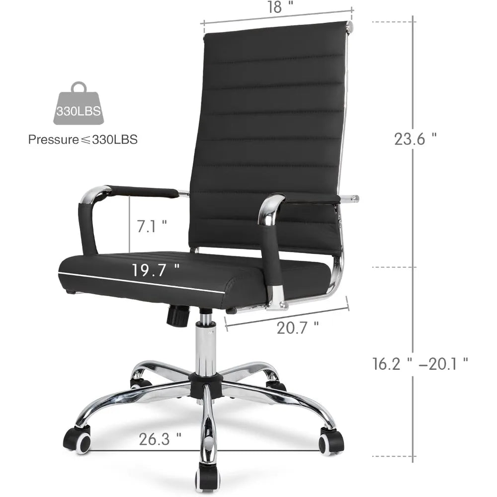 "contemporary ribbed home office chair, sleek leather meeting room seating, ergonomic desk chair for comfort, high-back executiv