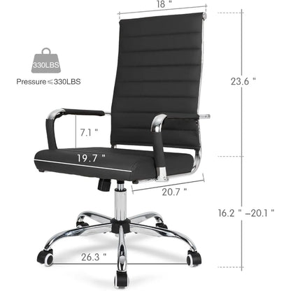 "contemporary ribbed home office chair, sleek leather meeting room seating, ergonomic desk chair for comfort, high-back executiv