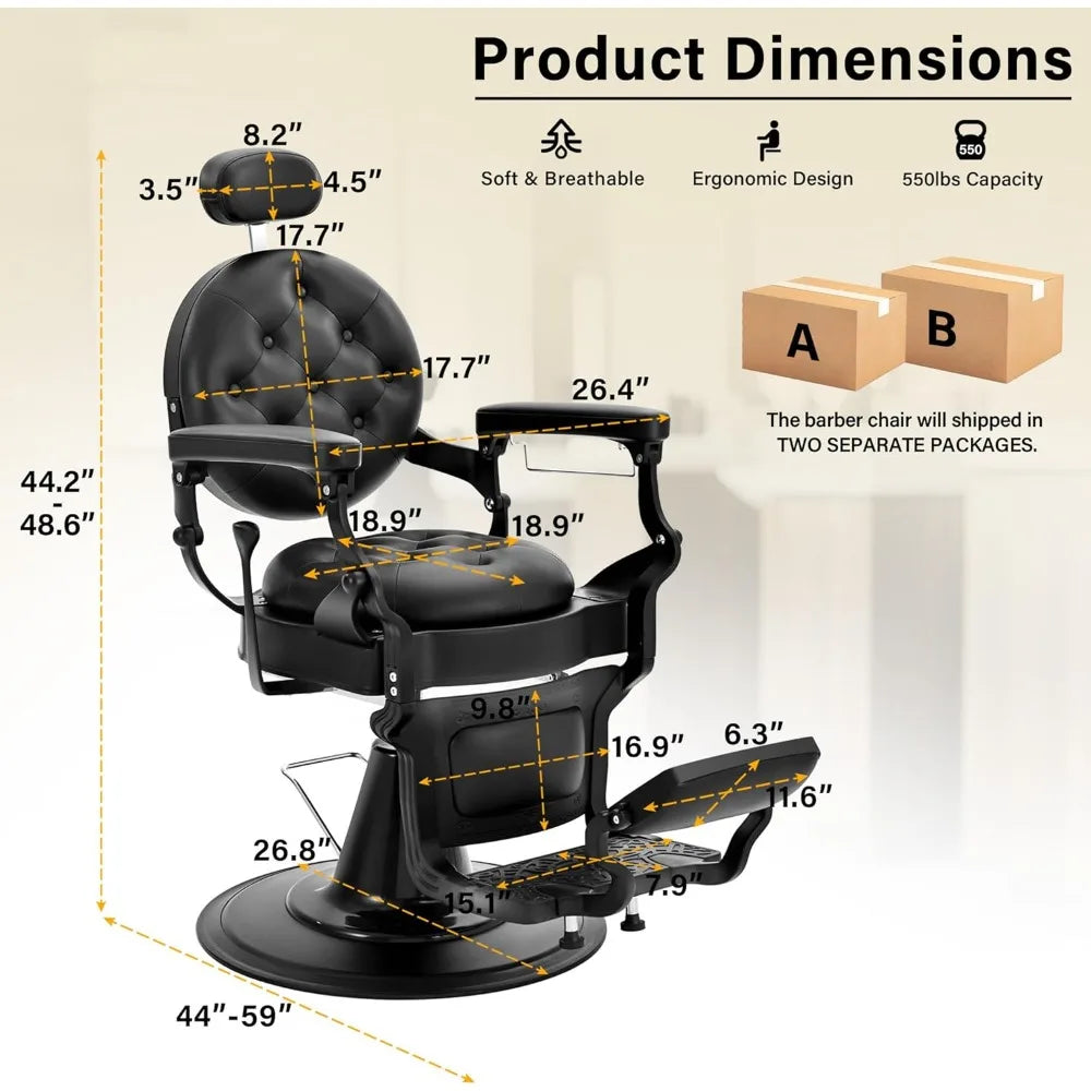 Heavy Duty Barber Chair for Barbershop,Reclining Salon Chair for Hair Stylist, 360° Swivel, Adjustable Footrest and Headrest