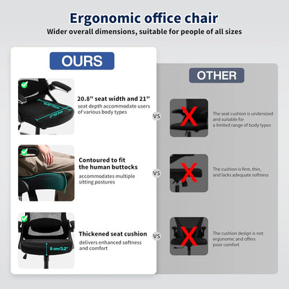 Ergonomic Office Chair, Desk Chair with Adjustable Lumbar Support, Breathable Mesh Comfy Computer Chairs with Flip-up Armrests