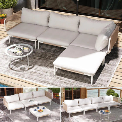 4 Piece Modern Outdoor Sectional Sofa, 31" Oversized Patio Furniture Set with Olefin Woven Rope, Weather-Resistant, Customized