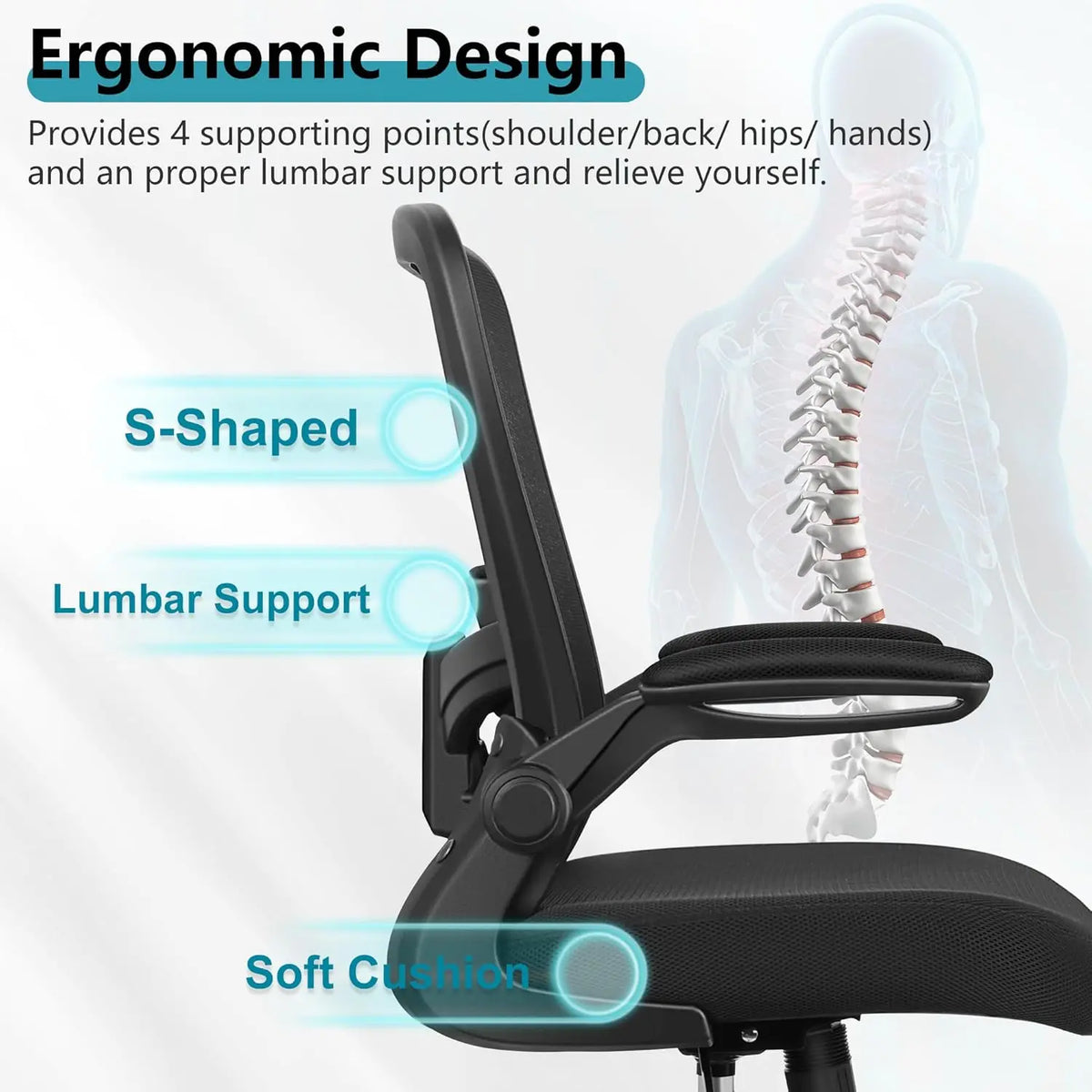 Office Chair,Ergonomic Desk Chair Breathable Mesh Chairs w/Adjustable High Back Lumbar Support Flip-up Armrests,for Home Office