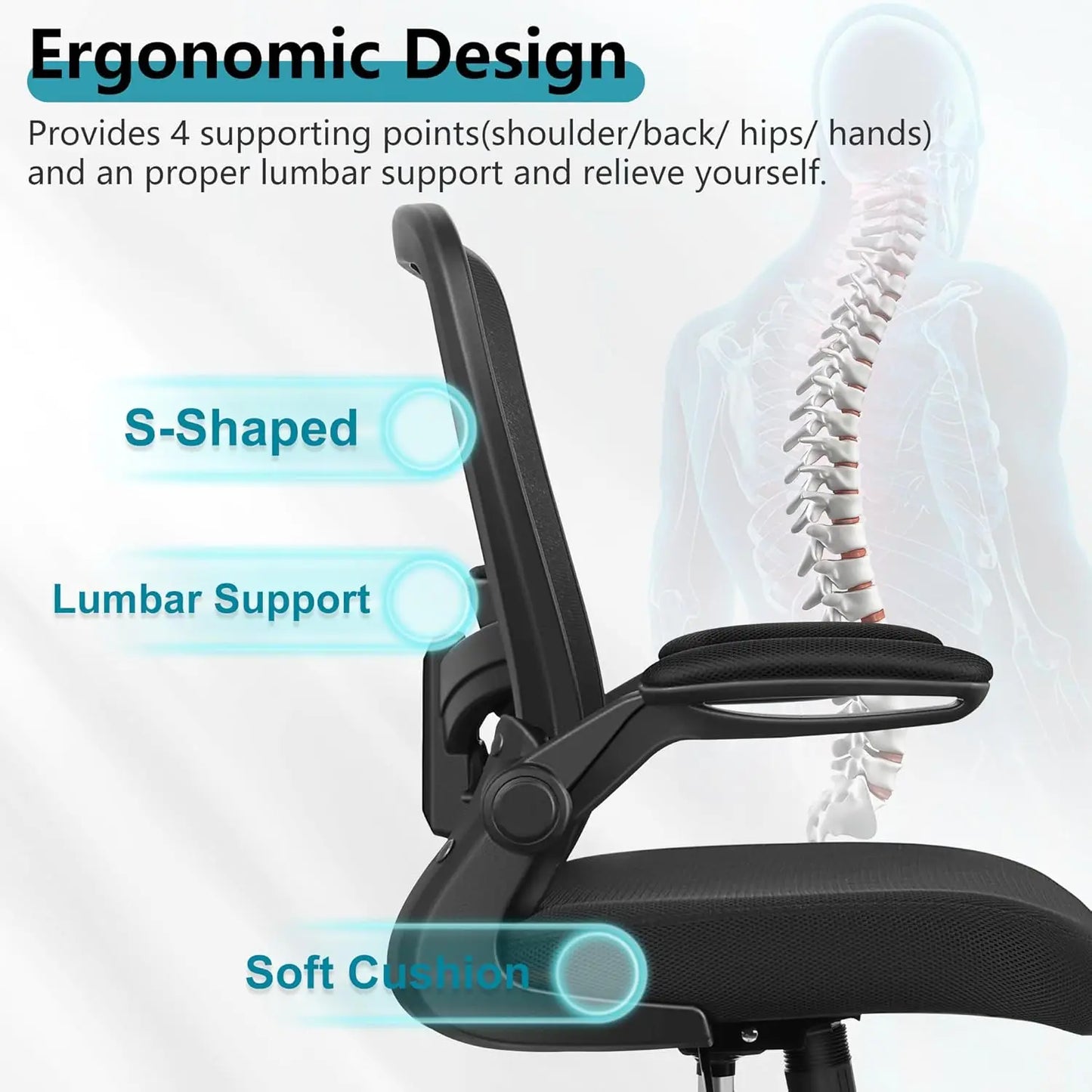 Office Chair,Ergonomic Desk Chair Breathable Mesh Chairs w/Adjustable High Back Lumbar Support Flip-up Armrests,for Home Office
