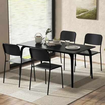Set of 4 Stackable Metal Dining Chairs - Lightweight Kitchen Chairs with Tilt Backrest and Strong Metal Legs, Suitable for Indoo