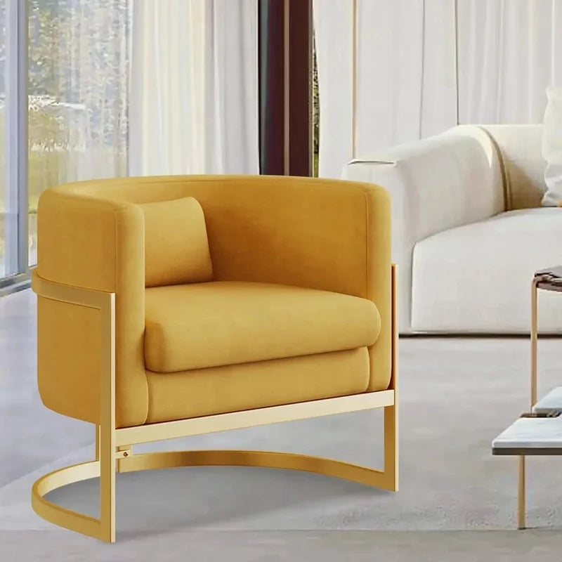 Velvet Upholstered Modern Barrel Chair with Gold Legs, Accent Armchair for Bedroom or Living Room, Side Sofa Chair