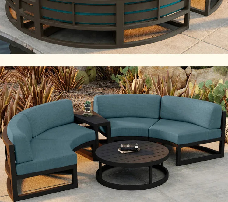 Outdoor sofa courtyard villa garden outdoor arc leisure combination aluminum alloy waterproof sunscreen rattan sofa