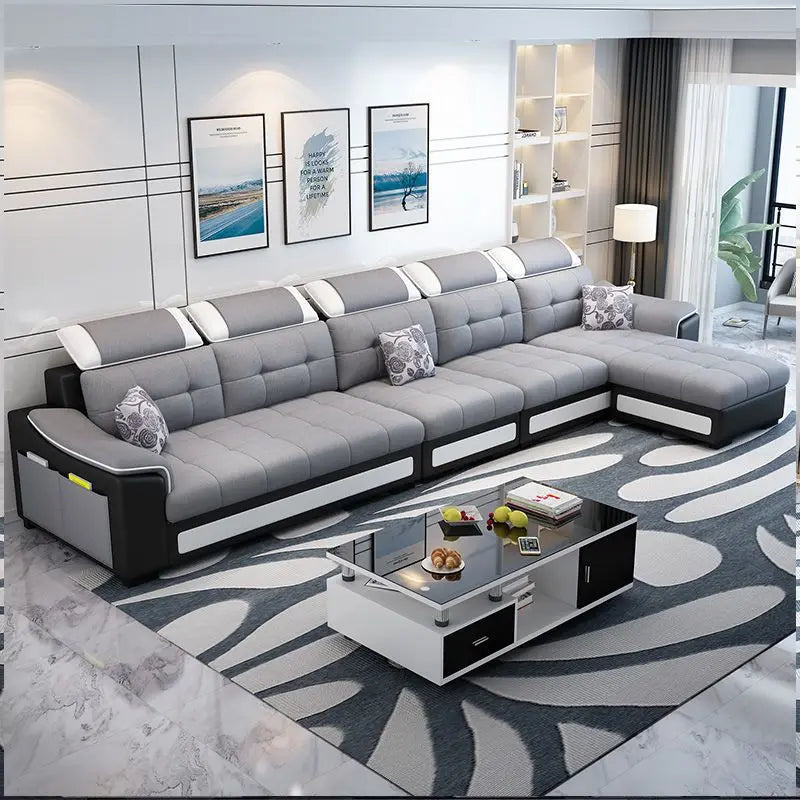 Modern living room removable washable corner three-seat fabric sofa and small apartment fabric sofa