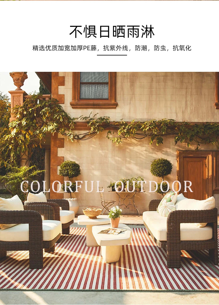 Outdoor courtyard garden, leisure rattan sofa, rattan chair combination, outdoor balcony, waterproof and sunscreen furniture