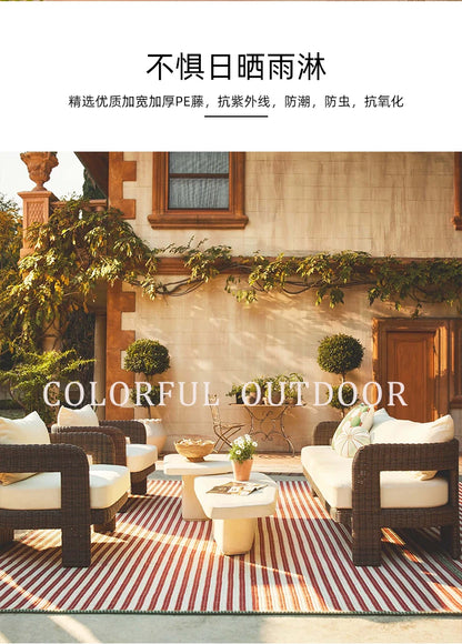 Outdoor courtyard garden, leisure rattan sofa, rattan chair combination, outdoor balcony, waterproof and sunscreen furniture