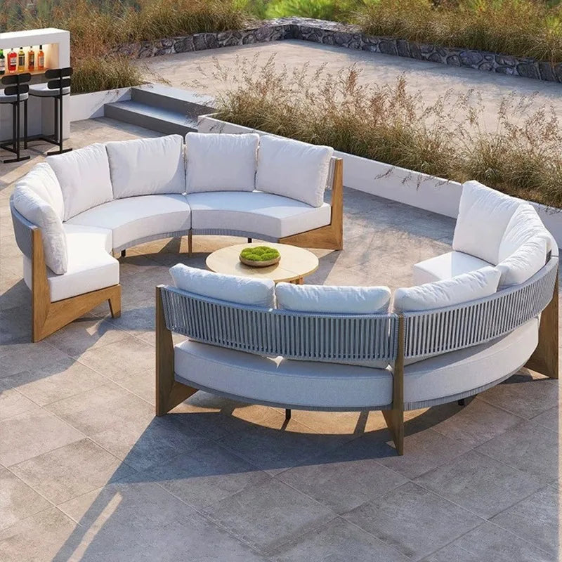 Outdoor sofa teak courtyard terrace leisure resort hotel outdoor deck rattan sofa garden furniture