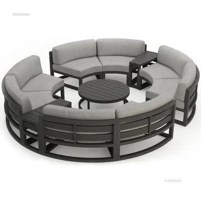 Outdoor Waterproof Sun Protection Garden Sofas Curved Outdoor Sofa Aluminum Alloy Courtyard Villa Reception Sofa Coffee Table Z