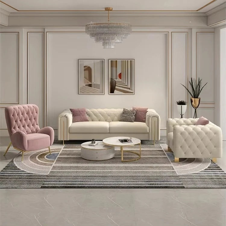 Customizable Modern Leather Combination Upholstered Couch White Sofa Living Room New Model Luxury Tufted Chesterfield-sofa Sets