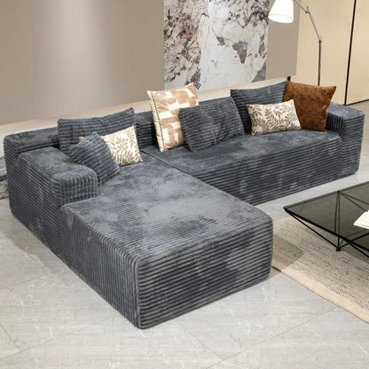 sectional couches for Living Room-Corduroy Couch，104" Cloud Sectional Couch with L-Shape Chaise， Modern Modular Sofa