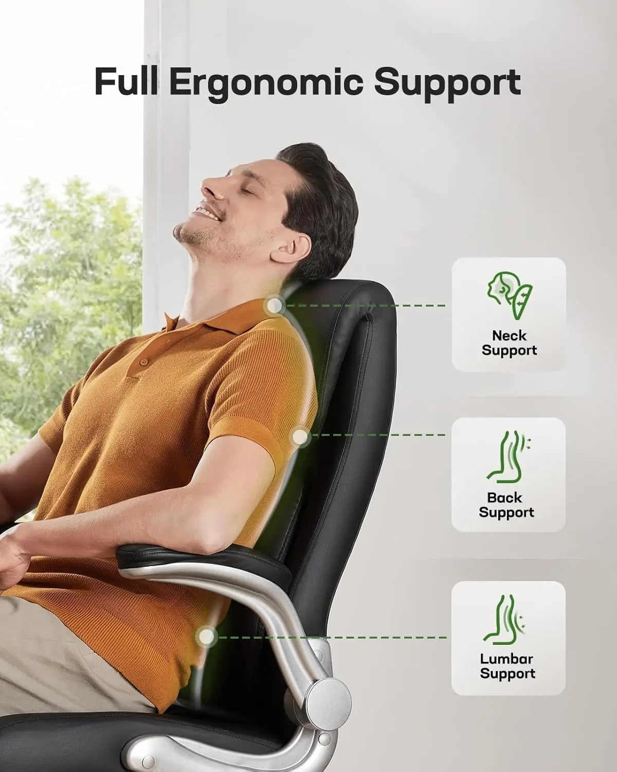 Ergonomic Office Chair with Lumbar Support, Adjustable Height & Flip-up Arms - Black