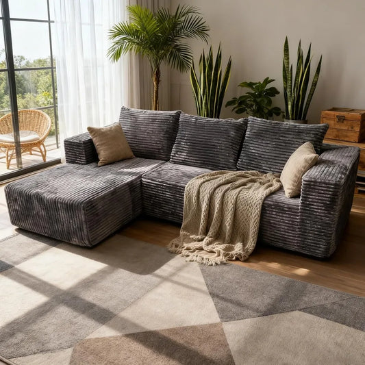 Modular Sectional Sofa Cloud Sectional Couch, 107" Comfy Fluffy L Shaped Dark Black Couches for Living Room