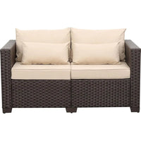 Outdoor Furniture Loveseat Sofa Patio Furniture Small Sofa 2 Seater Couch with Anti-Slip Cushions Lumbar Pillow and Waterproof C