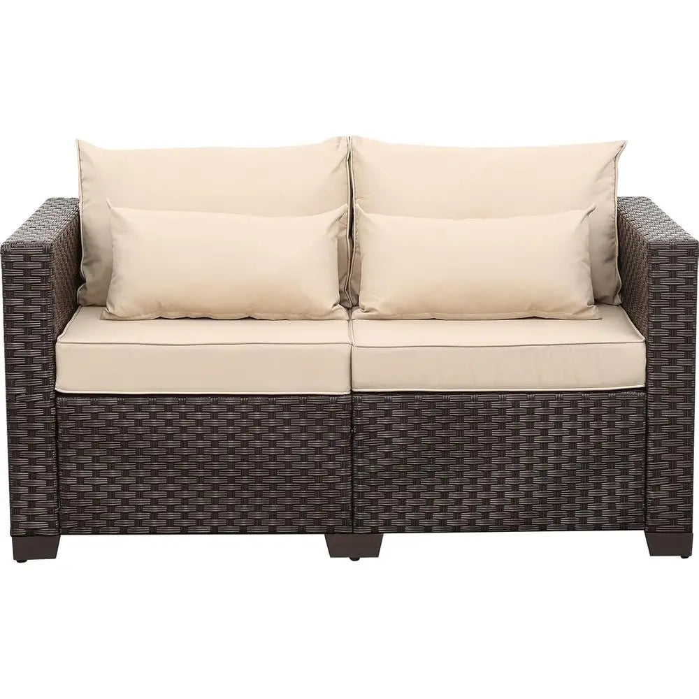 Outdoor Furniture Loveseat Sofa Patio Furniture Small Sofa 2 Seater Couch with Anti-Slip Cushions Lumbar Pillow and Waterproof C