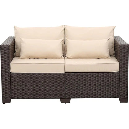Outdoor Furniture Loveseat Sofa Patio Furniture Small Sofa 2 Seater Couch with Anti-Slip Cushions Lumbar Pillow and Waterproof C