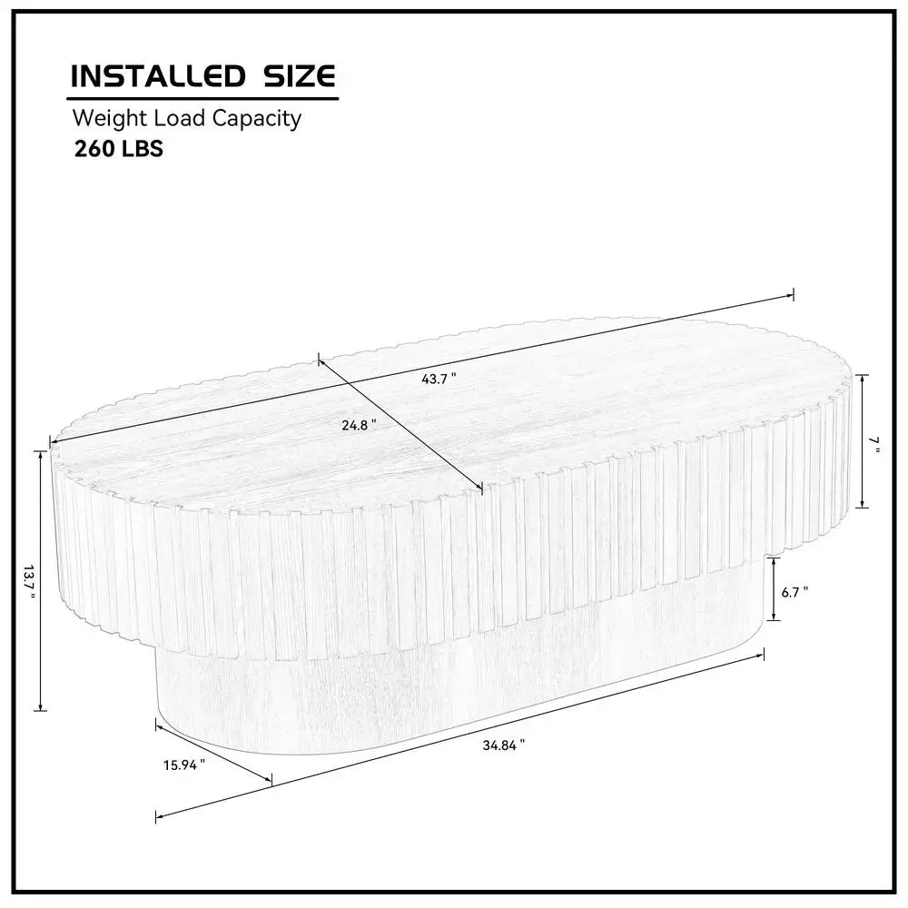 43.7" Modern Drum Coffee Table Oval Wooden Accent Table with Sturdy Pedestal Base for Living Room Office ASH Color