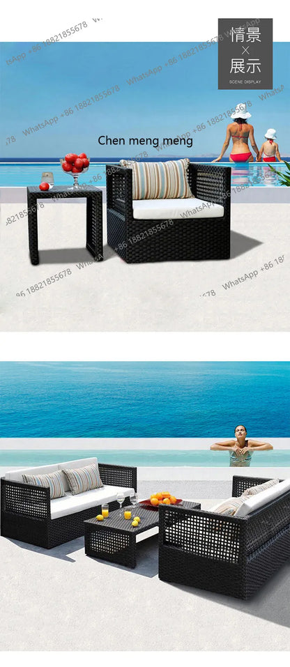 Outdoor rattan sofa combination waterproof and sunscreen outdoor courtyard balcony rattan chair