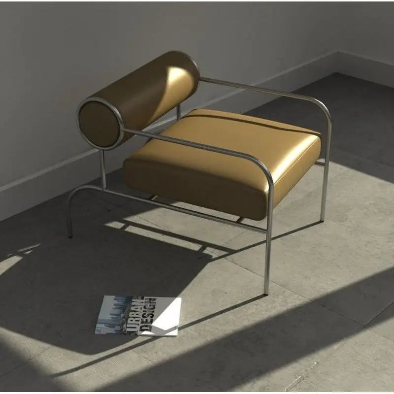 Nordic Light Luxury Single Sofa Chair Medieval Designer Stainless Steel Living Room Simple and Fashionable Backrest Chair