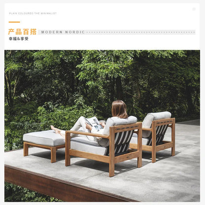 Nordic outdoor sofa balcony courtyard garden open-air waterproof and sunscreen high-end teak sofa coffee table combination