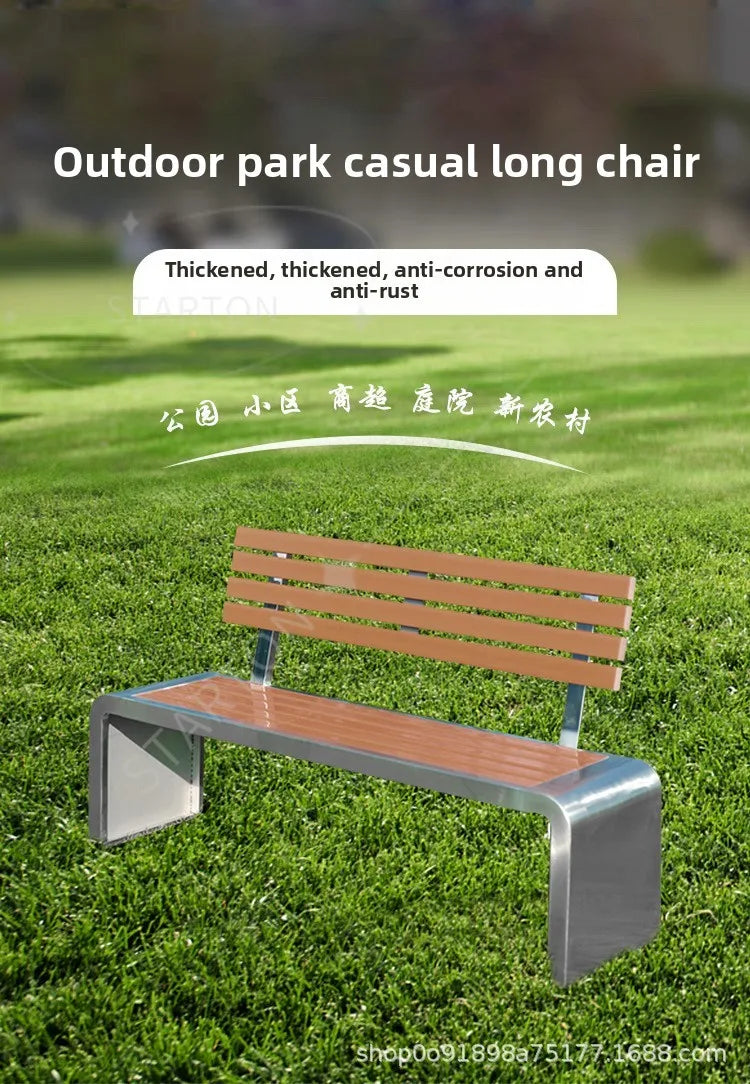 Dossier de jardin en fer forgé, banc de loisirs solide Anti-Corrosion, banc d'extérieur moderne en acier inoxydable, plastique et bois, Patio Park