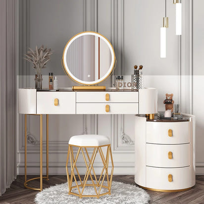 Solid wood new dresser glass bedroom modern simple style light luxury Internet celebrity small makeup table rock slab makeup