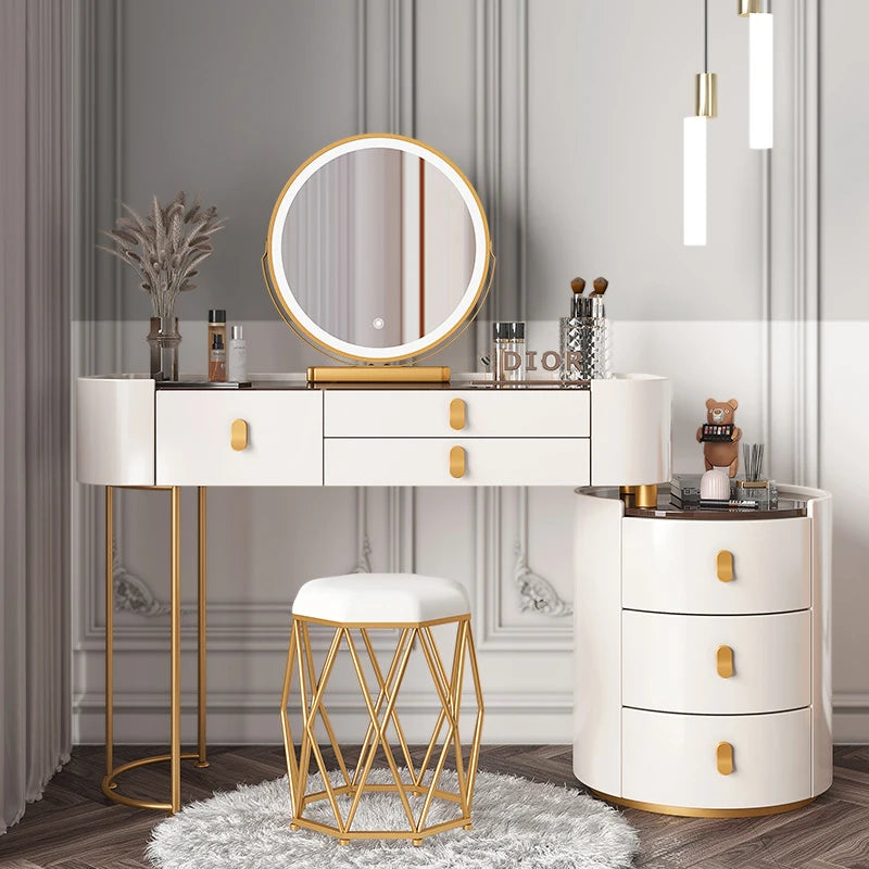 Solid wood new dresser glass bedroom modern simple style light luxury Internet celebrity small makeup table rock slab makeup