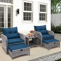 All-Weather PE Rattan Outdoor Patio Chairs Set with Ottoman, 5-Piece Conversation Furniture