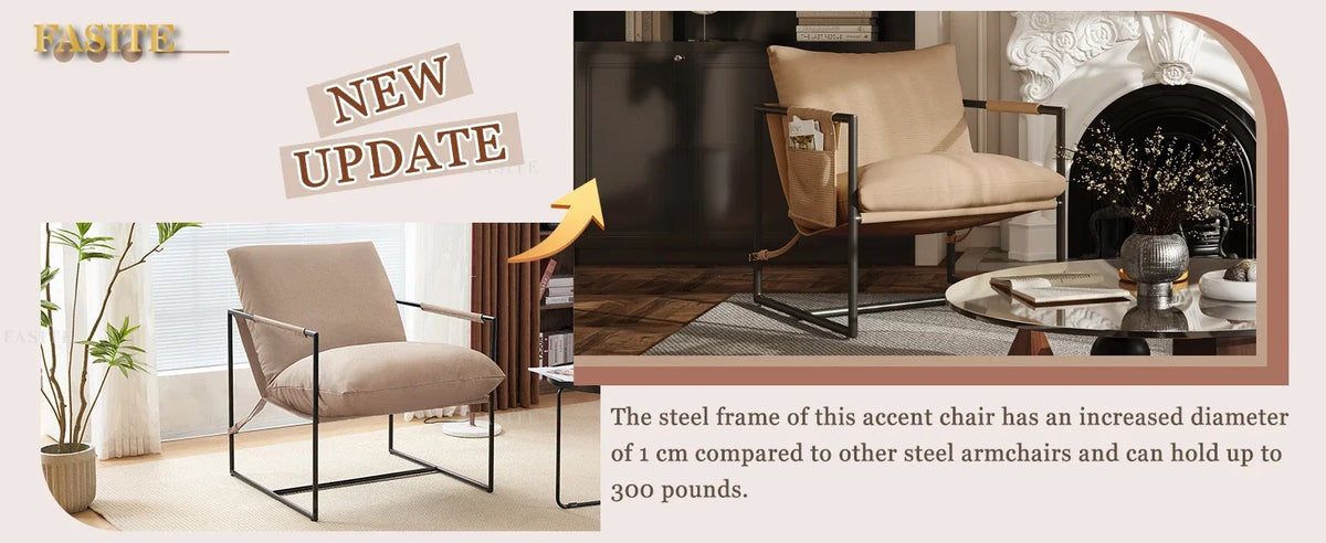 Sling Accent Chair for Living Room, Mid Century Modern Metal Frame Armchair for Reading Room, Bedroom Chair with Removable