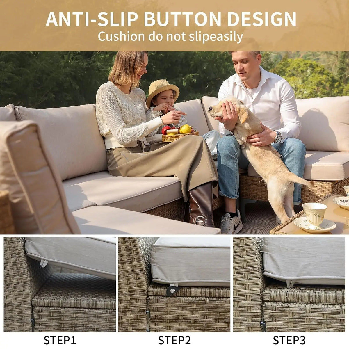 9-Piece Outdoor Patio Furniture Set, All-Weather Wicker Sectional Sofa with Coffee Table & Thick Anti-Slip Cushions, Customized