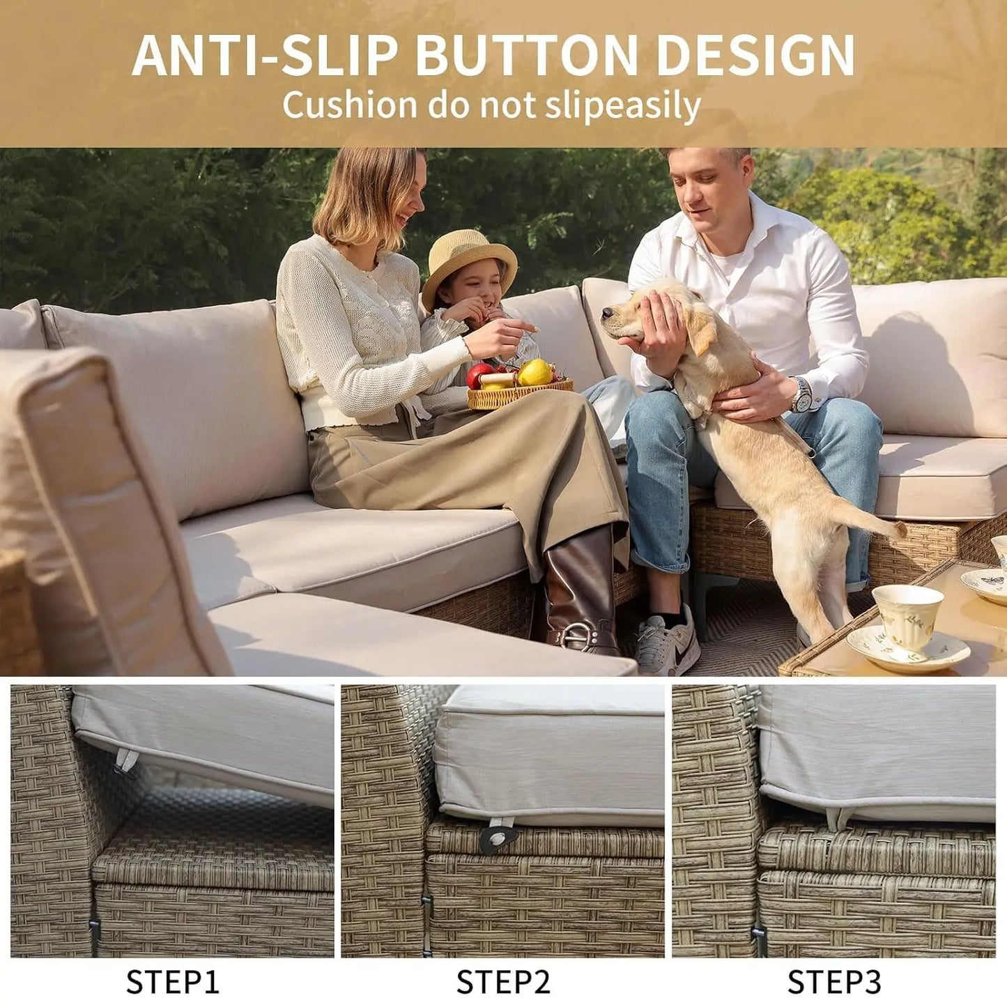 9-Piece Outdoor Patio Furniture Set, All-Weather Wicker Sectional Sofa with Coffee Table & Thick Anti-Slip Cushions, Customized