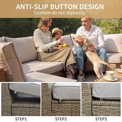 9-Piece Outdoor Patio Furniture Set, All-Weather Wicker Sectional Sofa with Coffee Table & Thick Anti-Slip Cushions, Customized