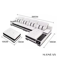 Modern Genuine Leather Sofa Living Room By MANBAS - Stylish Italian Couch with Bluetooth Speaker, USB & Adjustable Headrests