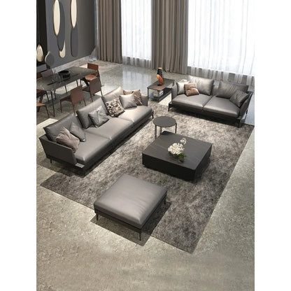 Italian sofa light luxury nappa leather furniture large apartment living room gray Nordic simple modern Hong Kong model room