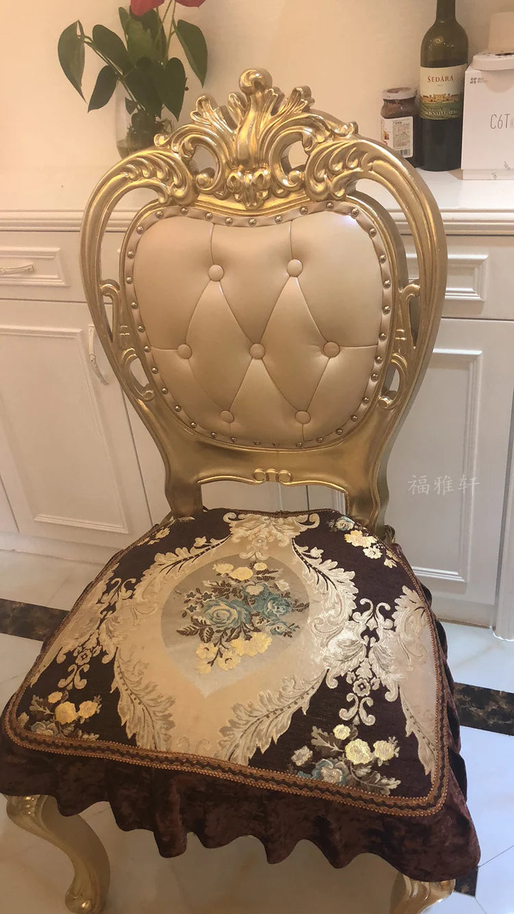 European white ice jade marble gold round dining table and chair combination European luxury solid wood dining table