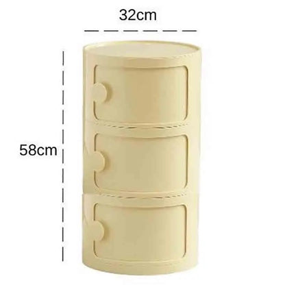 Plastic Round Nightstand Bedside Table Cabinet with Sliding Doors Round Storage Bedside Cabinet Nightstand  for Living Bedroom