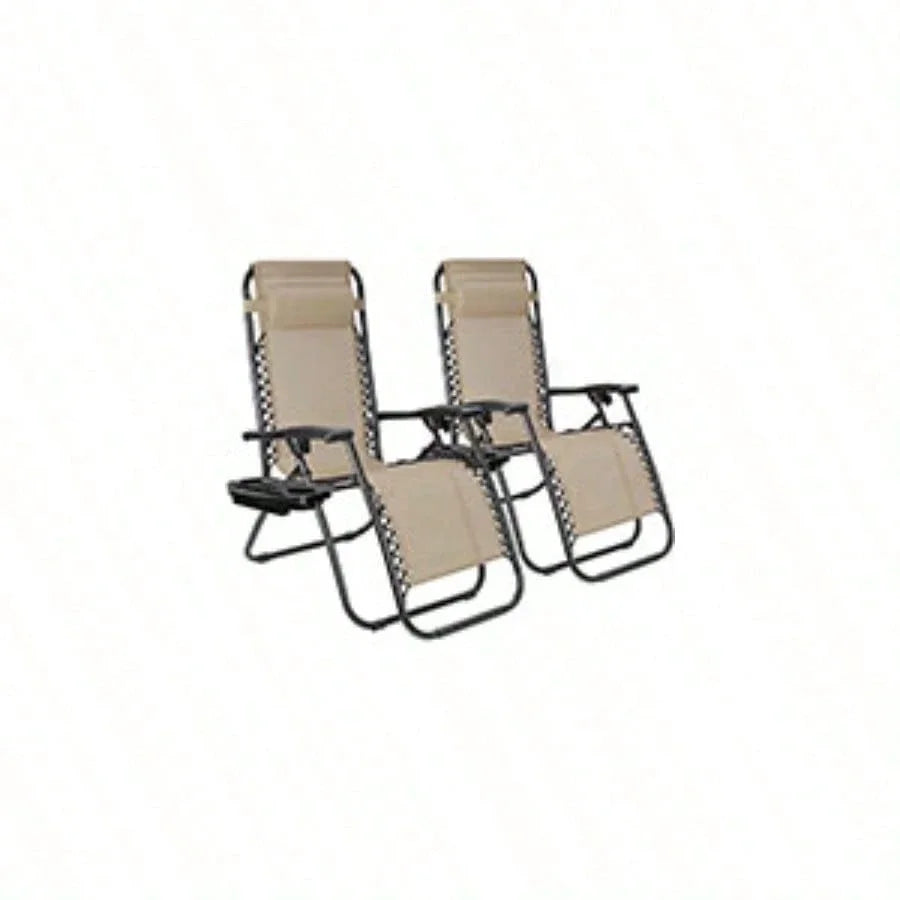 Chair Zero Gravity Lounge Chairs Outdoor Adjustable Reclining Steel Mesh Folding Recliner For Pool Beach With Pillows, Cup Tray