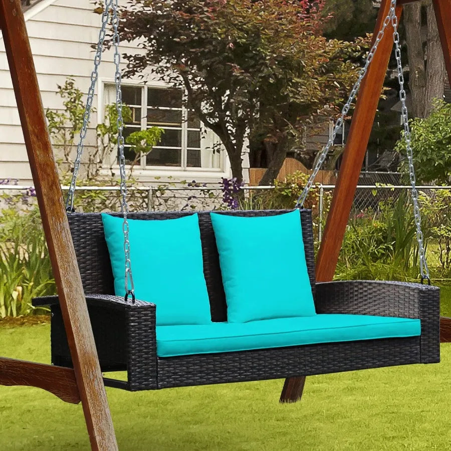#For Heavy Duty 800 LBS Wicker Hanging Porch Swing with Cushions & Chains,  Outdoor Rattan Swing Bench for Garden, Yard&