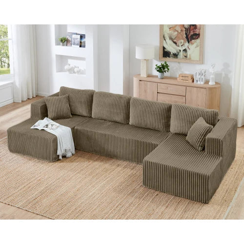 Modern Minimalist U Shape Modular Sofa - Corduroy Sectional Couch, Compressed Cushion, Sleeper for Living Room