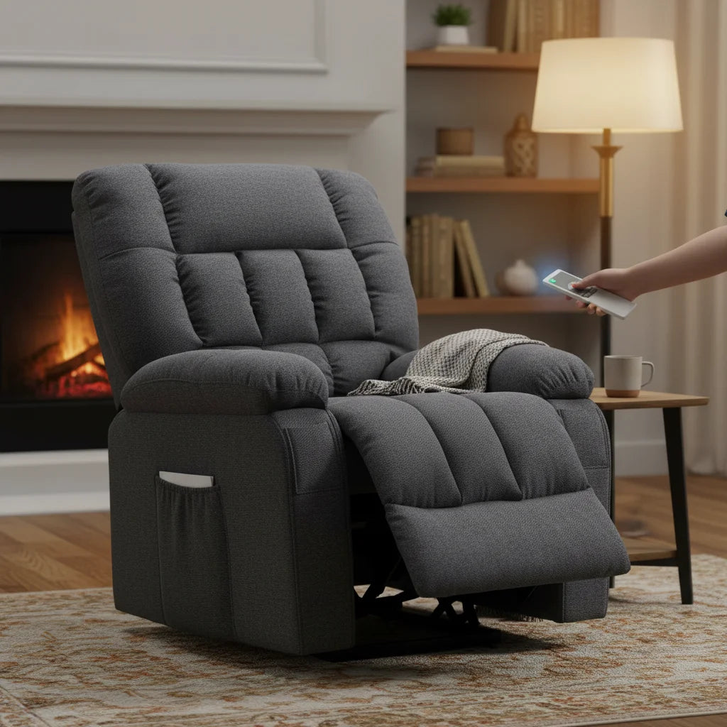 Power Lift Recliner Chair with Massage and Heat Ergonomic Electric Recliner with Remote and Side Pockets for Living Room