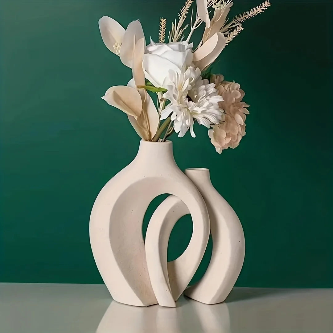Plastic imitation ceramic vase Hollow Nordic Modern Vase Set 2 Modern Home Decor Living Room Bookshelf Place Vases