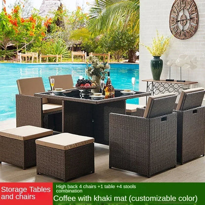 Patio Rattan Furniture Set Modern Open-air Garden Furniture Sets Waterproof and Sun-proof Armchair Leisure Outdoor Table Chairs