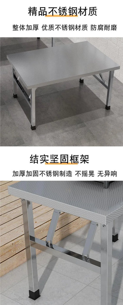 Square Folding Utility Table Home Restaurant Stainless Steel Dinner Tables Outdoor Indoor Portable Foldable Wedding Dining Table