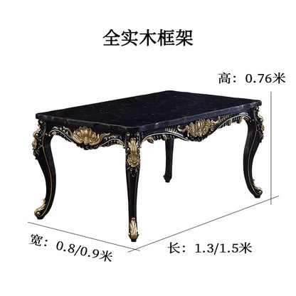 Marble dining table and chair combination European solid wood carving flower rectangular restaurant household dining table